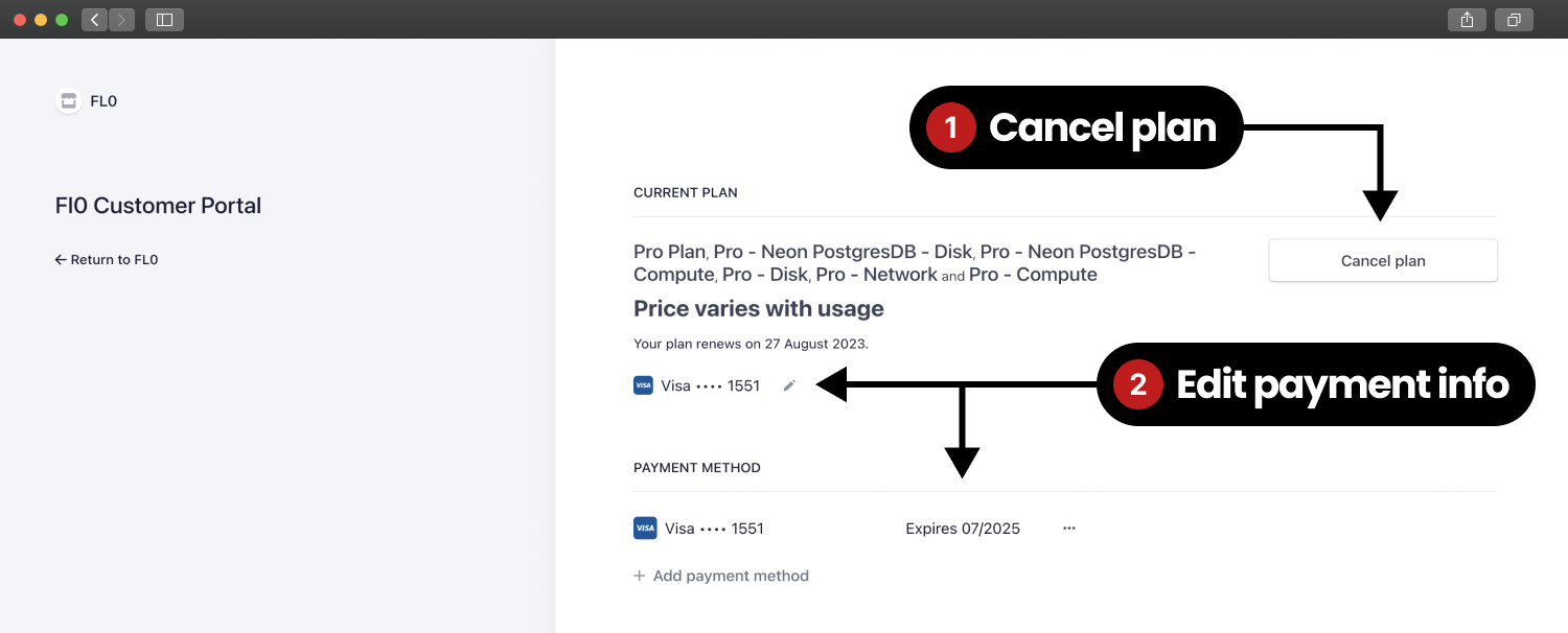 Downgrade/cancel a plan